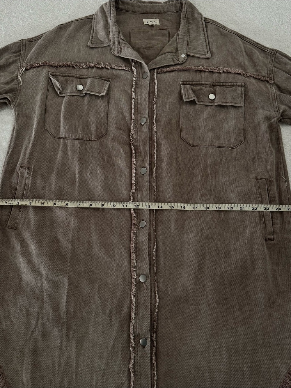 POL Light Brown 100% Cotton Longline Shacket Raw Edge Relaxed Fit Size Medium - Picture 7 of 11